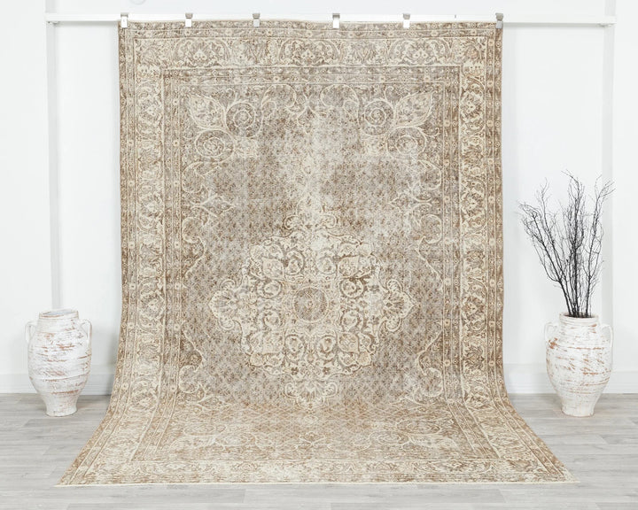 Beige Turkish Oushak Rug 6' 11" x 10' 1" Hand-Knotted | No. VR53439