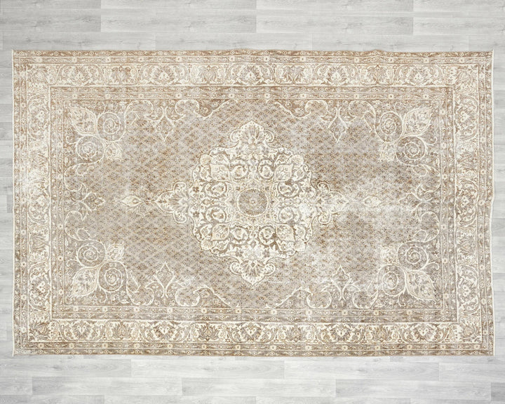 Beige Turkish Oushak Rug 6' 11" x 10' 1" Hand-Knotted | No. VR53439