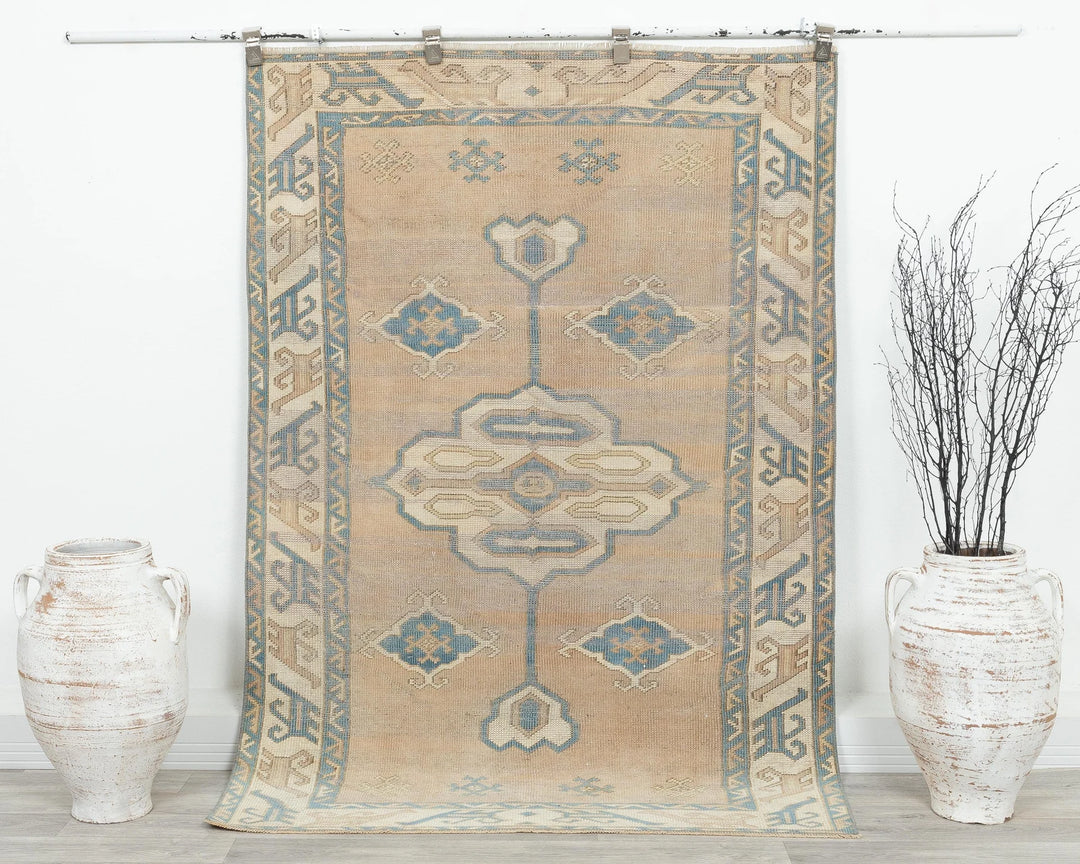 Pink Turkish Oushak Rug 4' x 6' 1" Hand-Knotted | No. VR53464