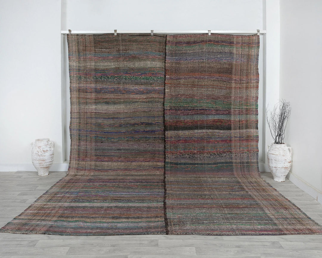 Multicolor Turkish Kilim Rug 9' 6" x 13' 5" Flat-Weave