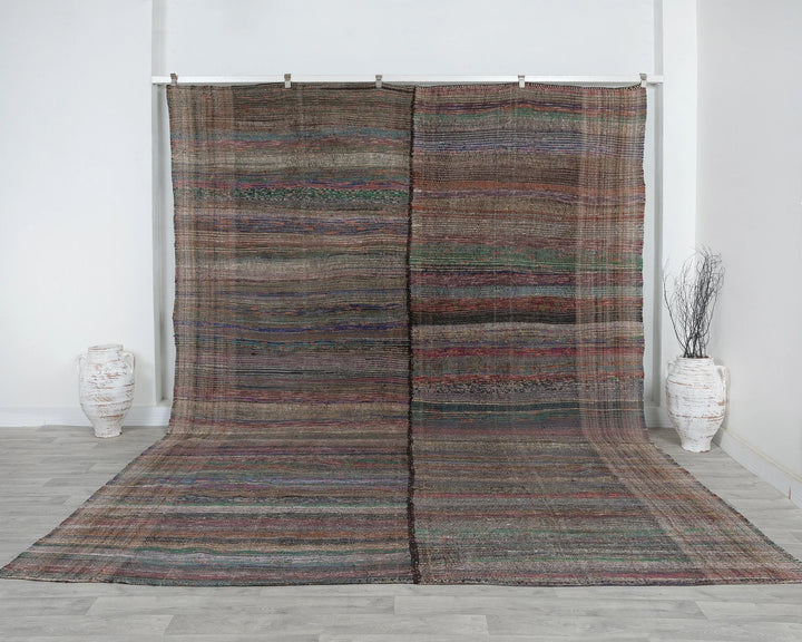Multicolor Turkish Kilim Rug 9' 6" x 13' 5" Flat-Weave