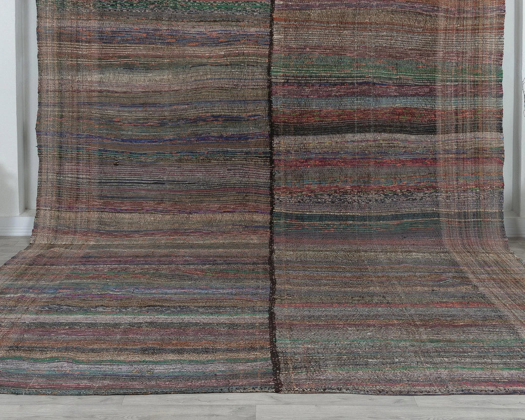 Multicolor Turkish Kilim Rug 9' 6" x 13' 5" Flat-Weave detail