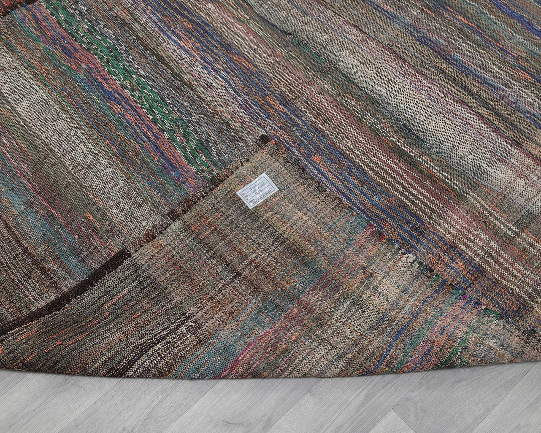 Multicolor Turkish Kilim Rug 9' 6" x 13' 5" Flat-Weave texture
