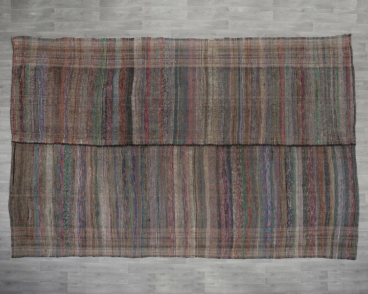 Multicolor Turkish Kilim Rug 9' 6" x 13' 5" Flat-Weave reverse