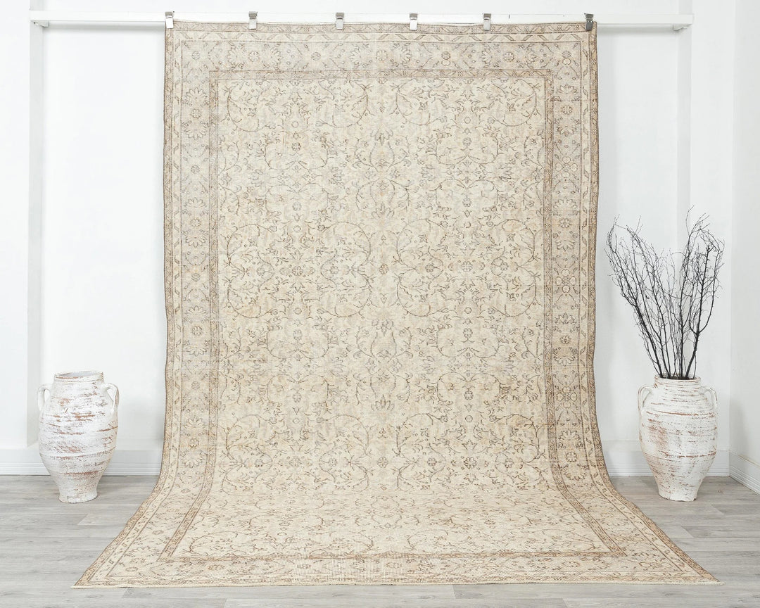Beige Turkish Oushak Rug 6' 6" x 10' Hand-Knotted | No. VR53830