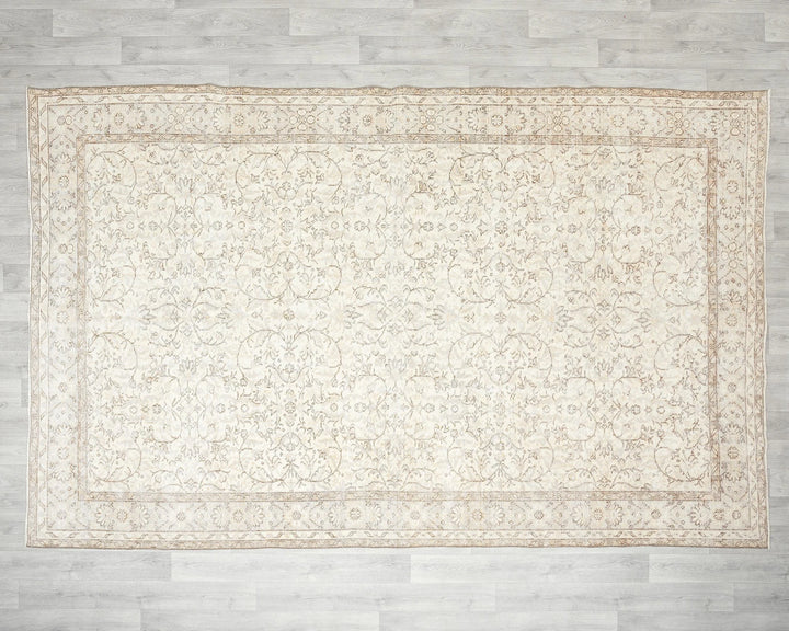 Beige Turkish Oushak Rug 6' 6" x 10' Hand-Knotted | No. VR53830