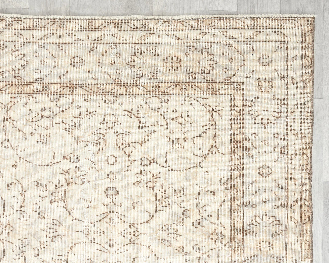 Beige Turkish Oushak Rug 6' 6" x 10' Hand-Knotted | No. VR53830