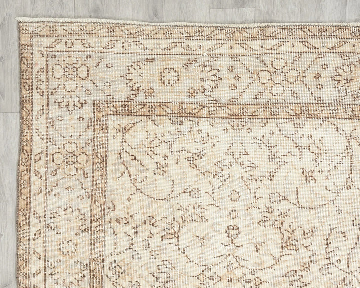 Beige Turkish Oushak Rug 6' 6" x 10' Hand-Knotted | No. VR53830