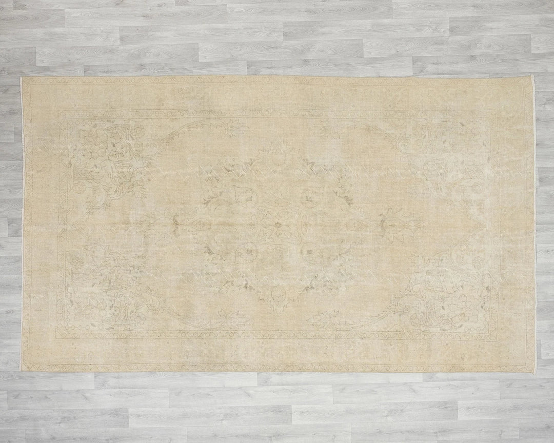 Beige Turkish Oushak Rug 6'5" x 10'2" Hand-Knotted | No. VR54028