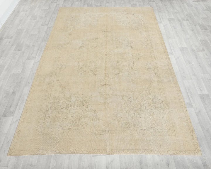 Beige Turkish Oushak Rug 6'5" x 10'2" Hand-Knotted | No. VR54028