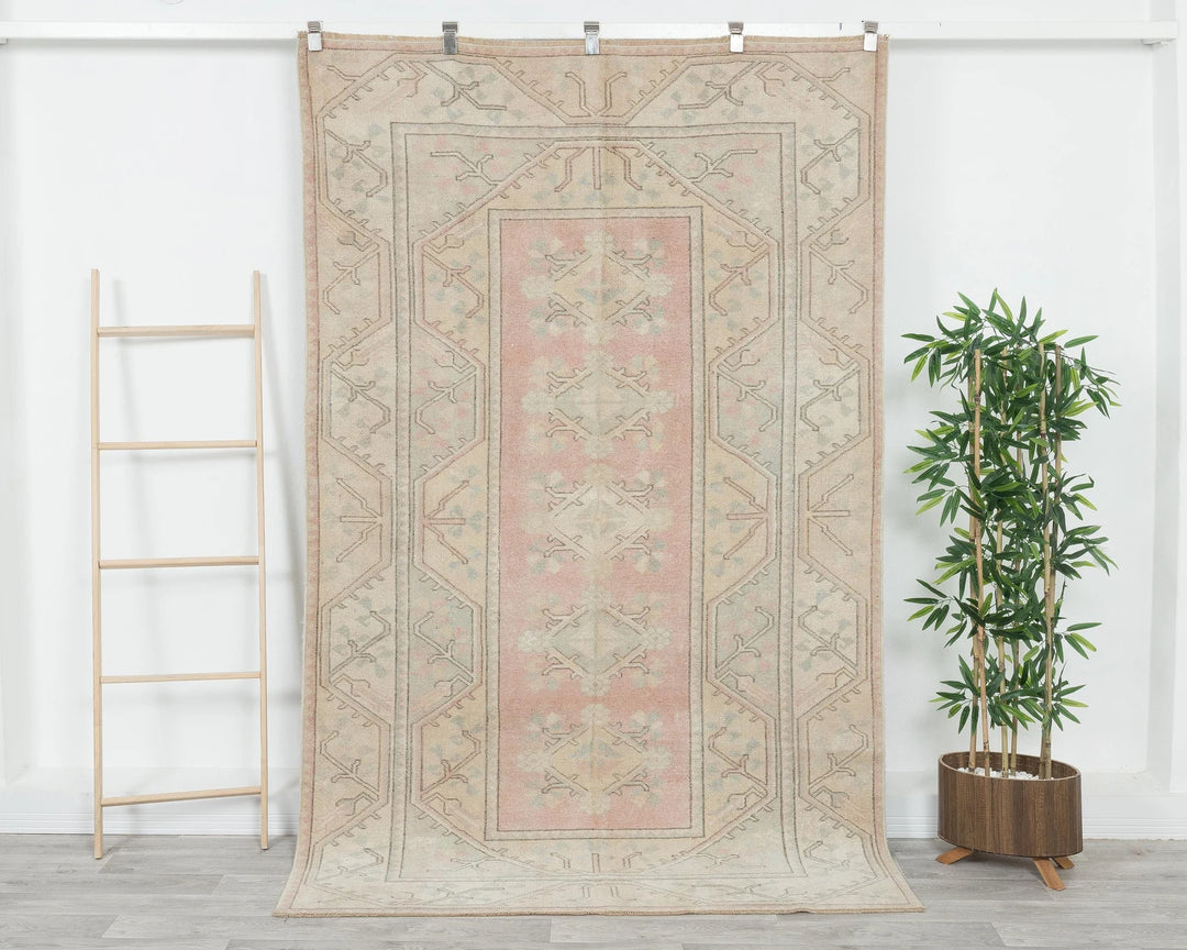 Beige Turkish Oushak Rug 4'11" x 7'10" Hand-Knotted