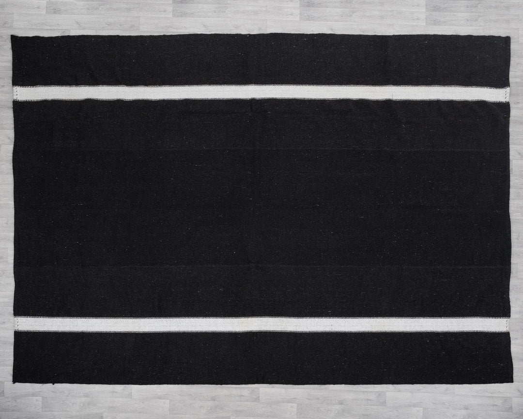 Black Turkish Kilim Rug 9' 10" x 12' 8" Flat-Weave view 12