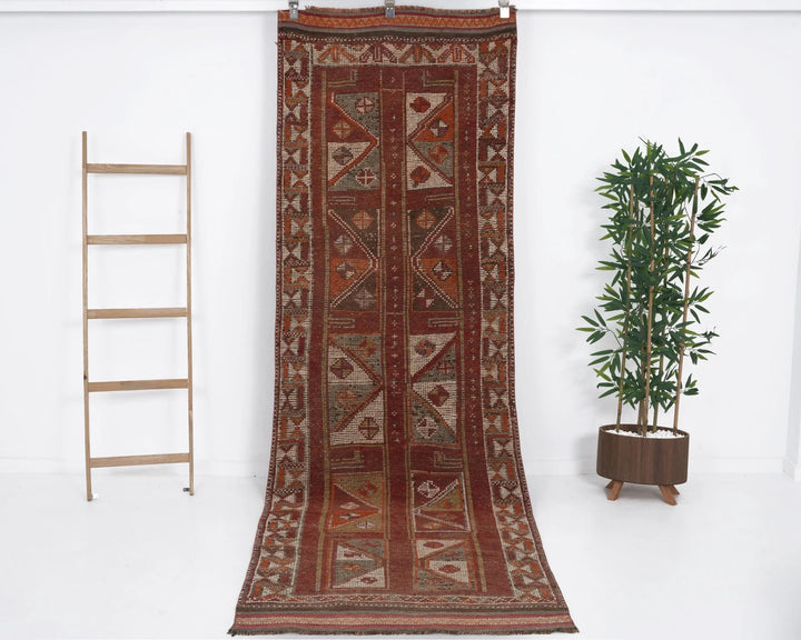 Red Turkish Oushak Rug 3' 4" x 10' Hand-Knotted | No. VR54367
