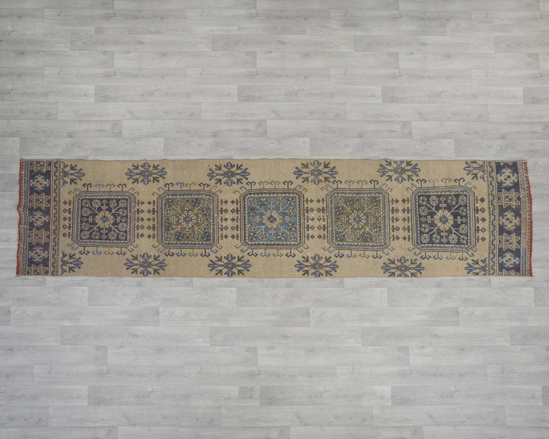 Beige Turkish Oushak Rug 2'7" x 11'4" Hand-Knotted view 9