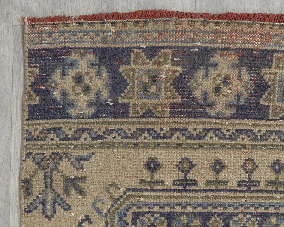 Beige Turkish Oushak Rug 2'7" x 11'4" Hand-Knotted pattern