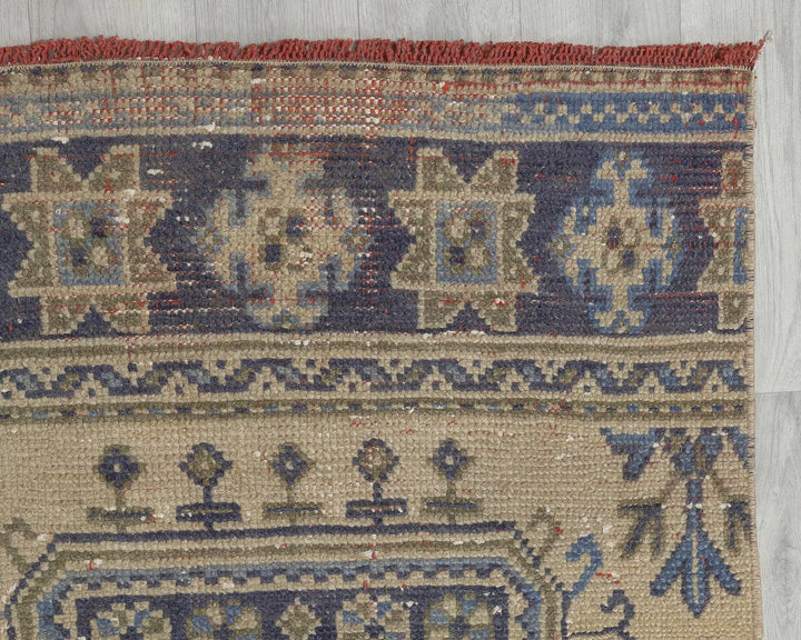 Beige Turkish Oushak Rug 2'7" x 11'4" Hand-Knotted border