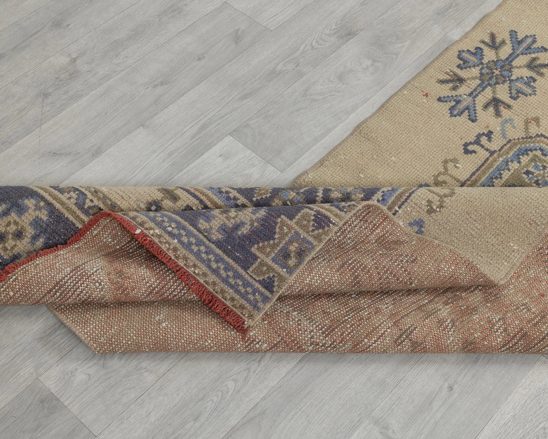 Beige Turkish Oushak Rug 2'7" x 11'4" Hand-Knotted field