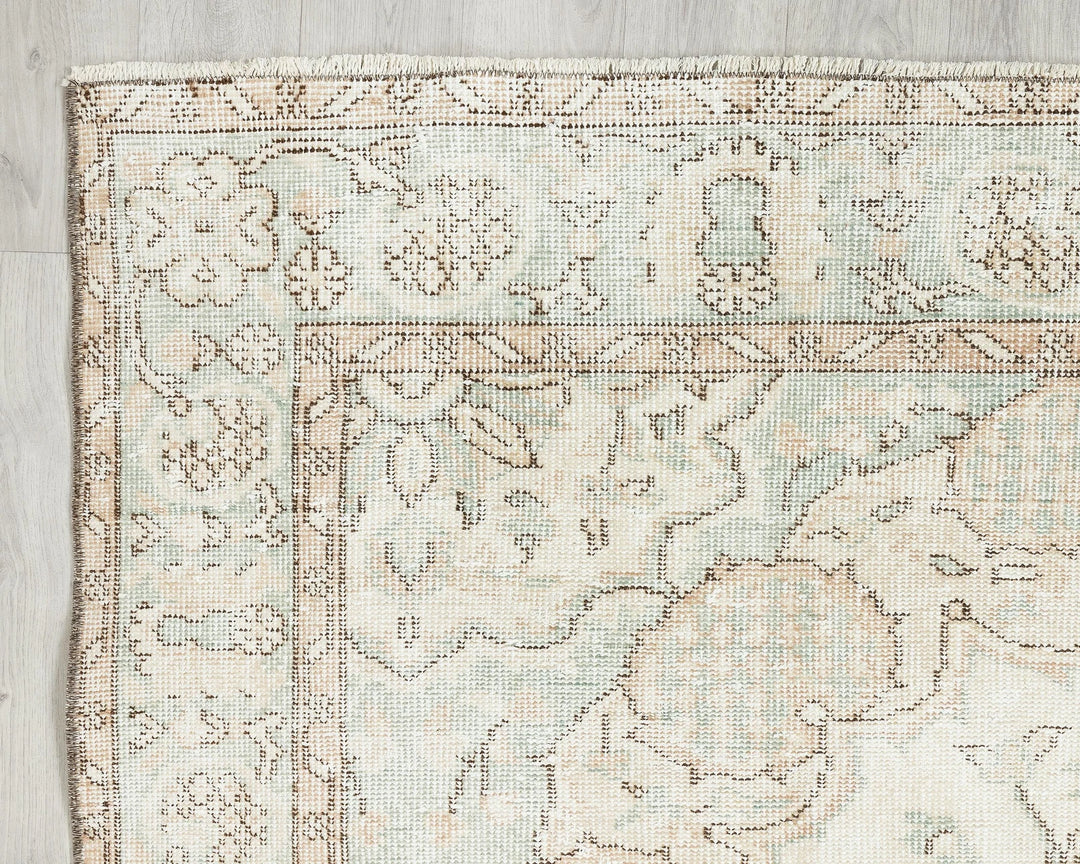 Beige Turkish Oushak Rug 6' 5" x 9' 5" Hand-Knotted | No. VR54468