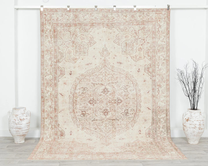 Beige Turkish Oushak Rug 6'7" x 9'7" Hand-Knotted | No. VR54618