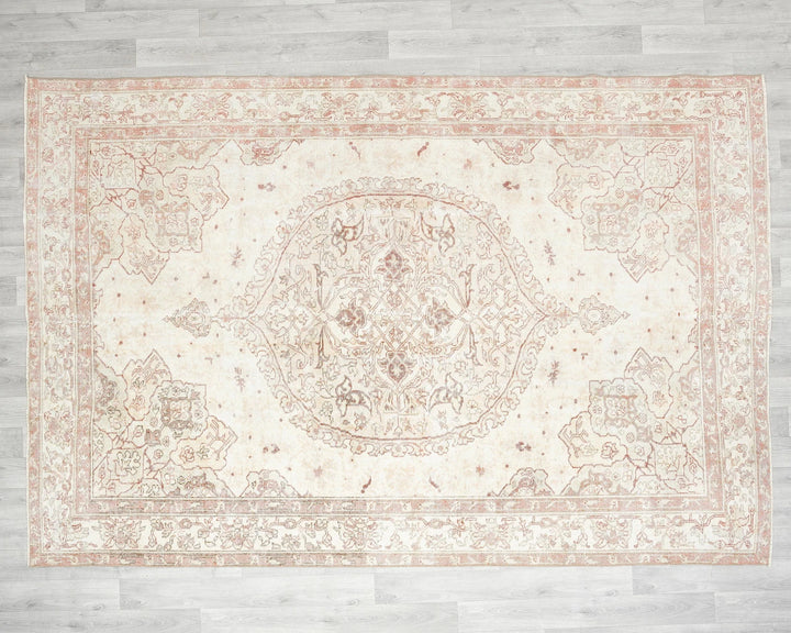 Beige Turkish Oushak Rug 6'7" x 9'7" Hand-Knotted | No. VR54618