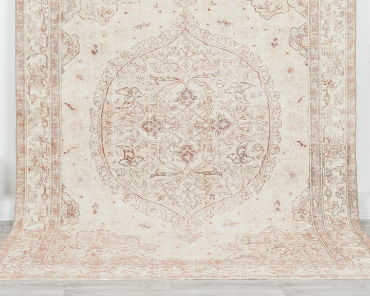 Beige Turkish Oushak Rug 6'7" x 9'7" Hand-Knotted | No. VR54618