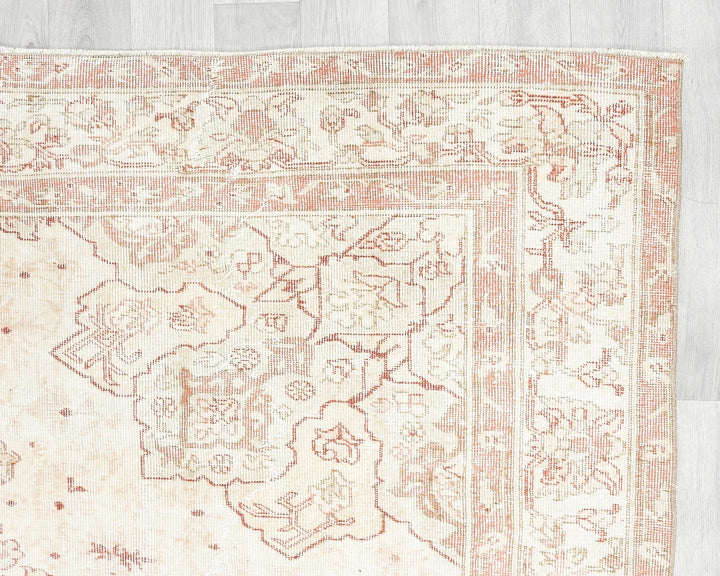 Beige Turkish Oushak Rug 6'7" x 9'7" Hand-Knotted | No. VR54618