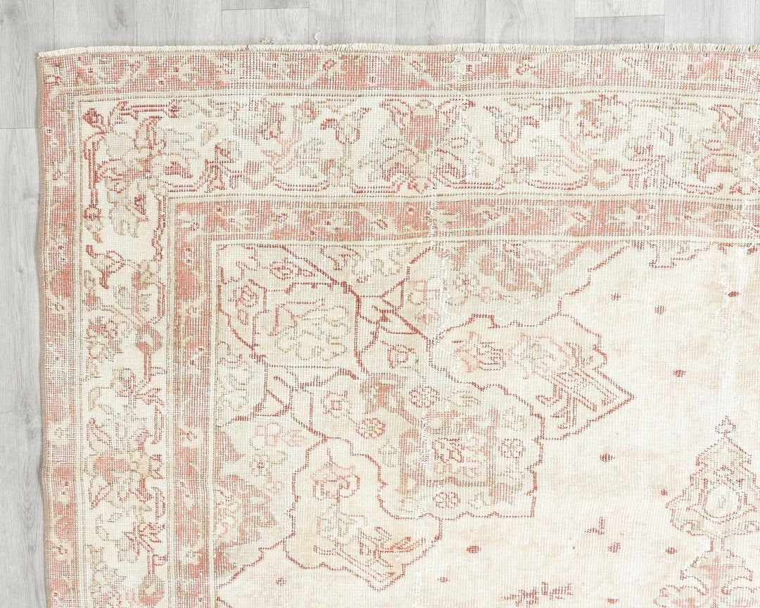 Beige Turkish Oushak Rug 6'7" x 9'7" Hand-Knotted | No. VR54618