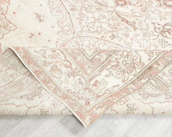 Beige Turkish Oushak Rug 6'7" x 9'7" Hand-Knotted | No. VR54618