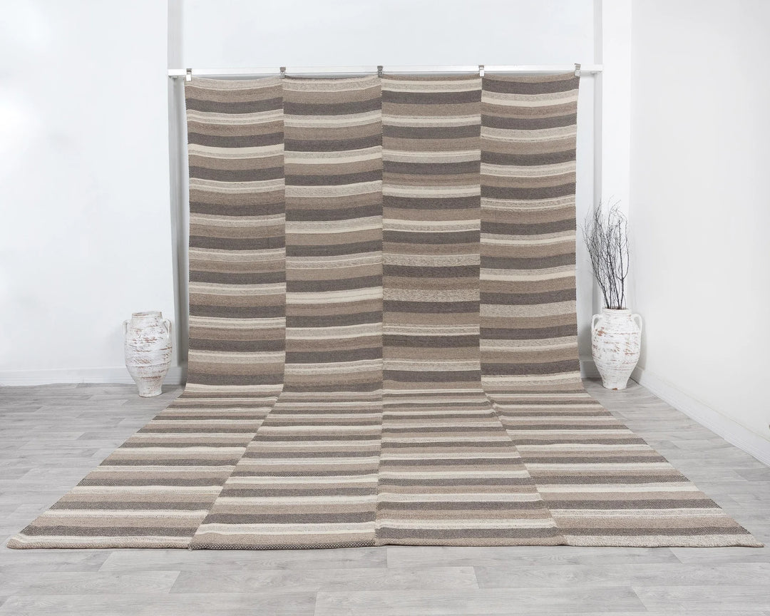 Brown Turkish Kilim Rug 9' x 13' 3" Flat-Weave | No. VR54929