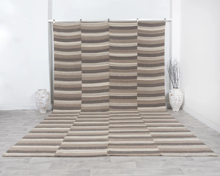 Brown Turkish Kilim Rug 9' x 13' 3" Flat-Weave | No. VR54929
