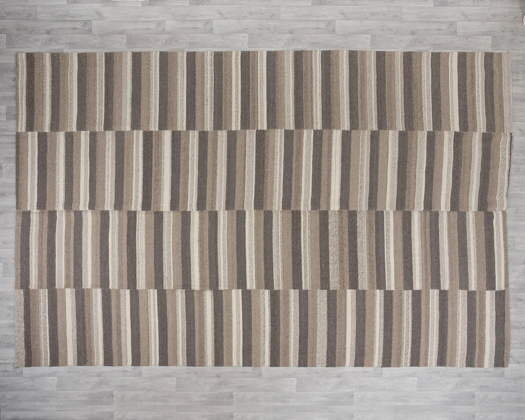 Brown Turkish Kilim Rug 9' x 13' 3" Flat-Weave | No. VR54929