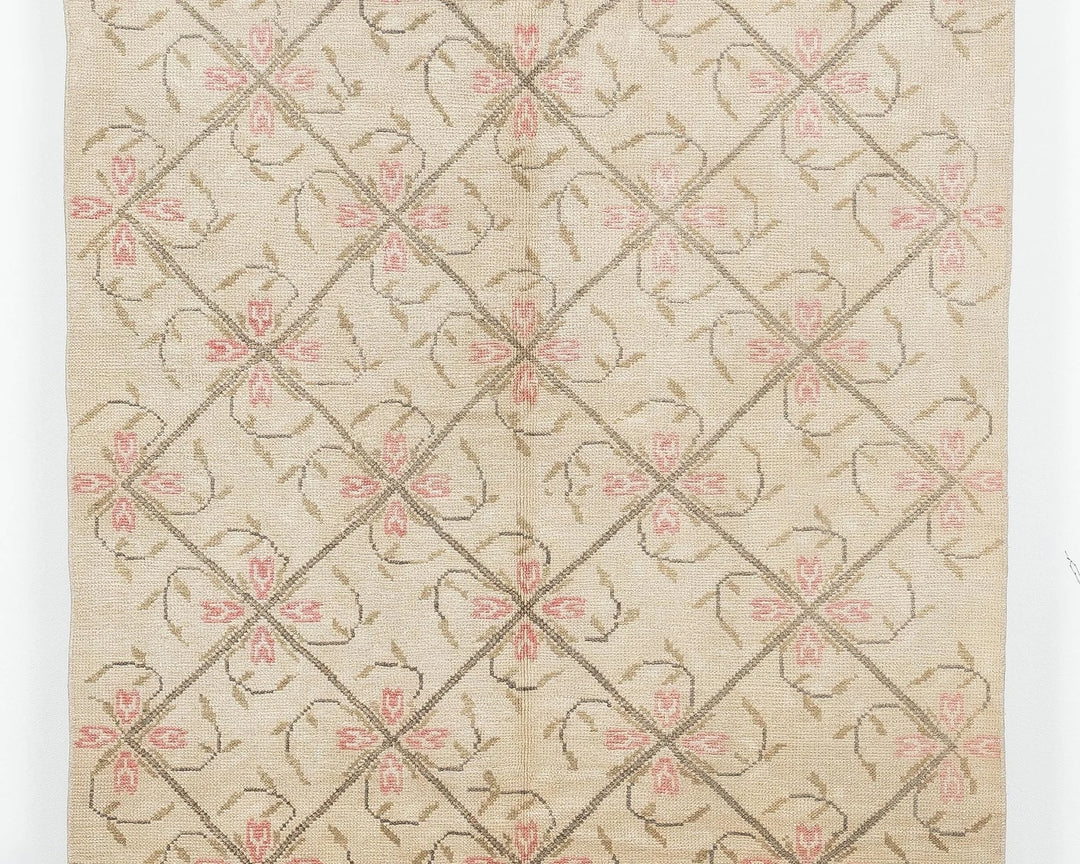 Beige Turkish Oushak Rug 4' 8" x 8' 10" Hand-Knotted | No. VR55154