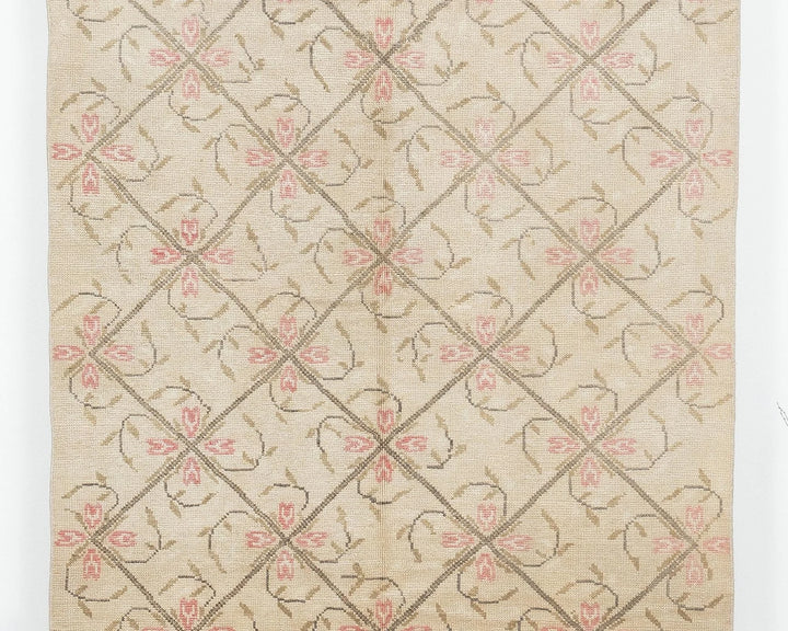 Beige Turkish Oushak Rug 4' 8" x 8' 10" Hand-Knotted | No. VR55154