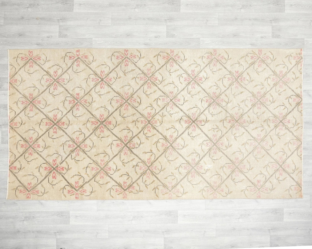 Beige Turkish Oushak Rug 4' 8" x 8' 10" Hand-Knotted | No. VR55154