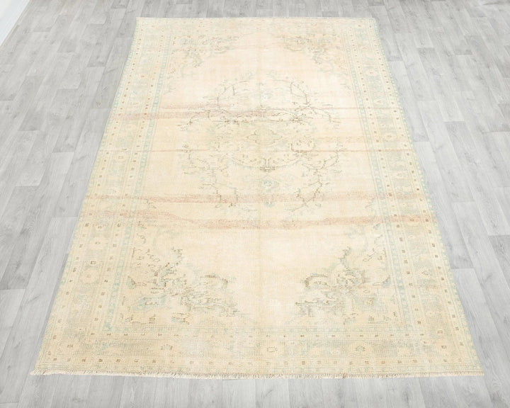 Beige Turkish Oushak Rug 8' 8" x 9' Hand-Knotted | No. VR55158