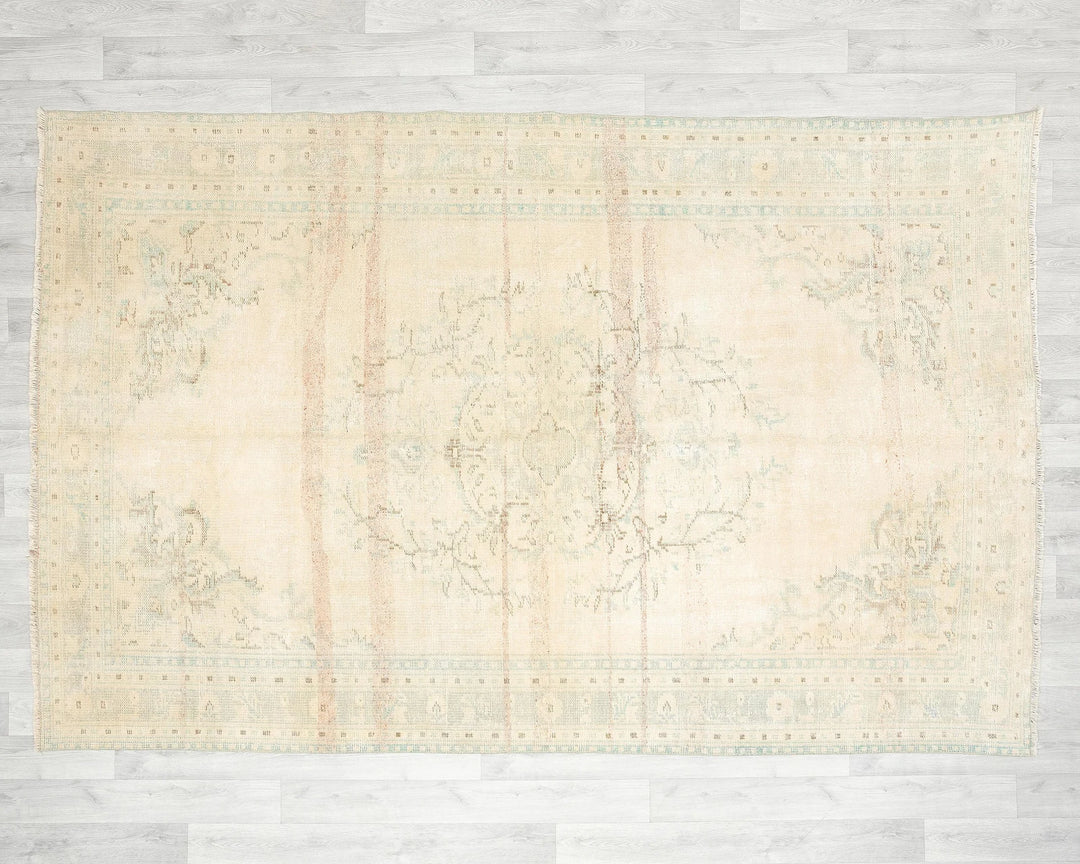 Beige Turkish Oushak Rug 8' 8" x 9' Hand-Knotted | No. VR55158