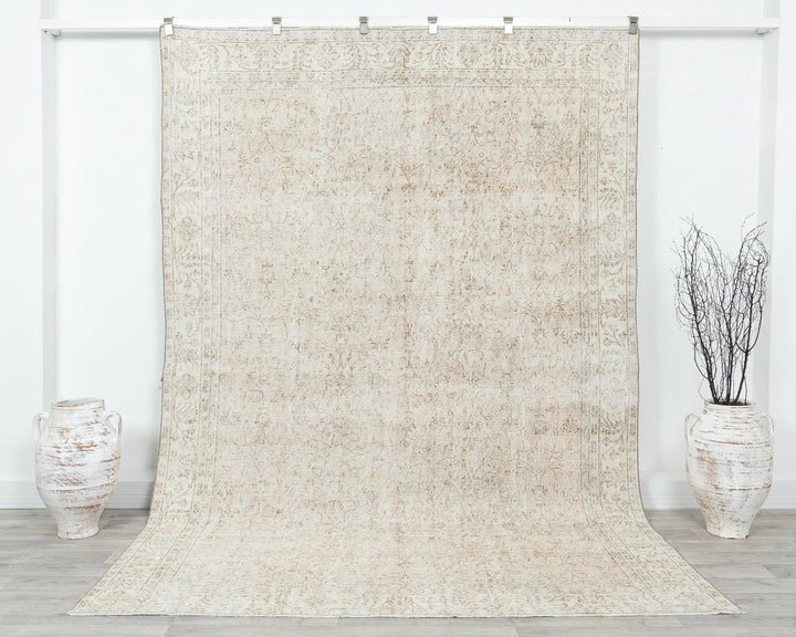 Beige Turkish Oushak Rug 6'7" x 9'8" Hand-Knotted | No. VR55210