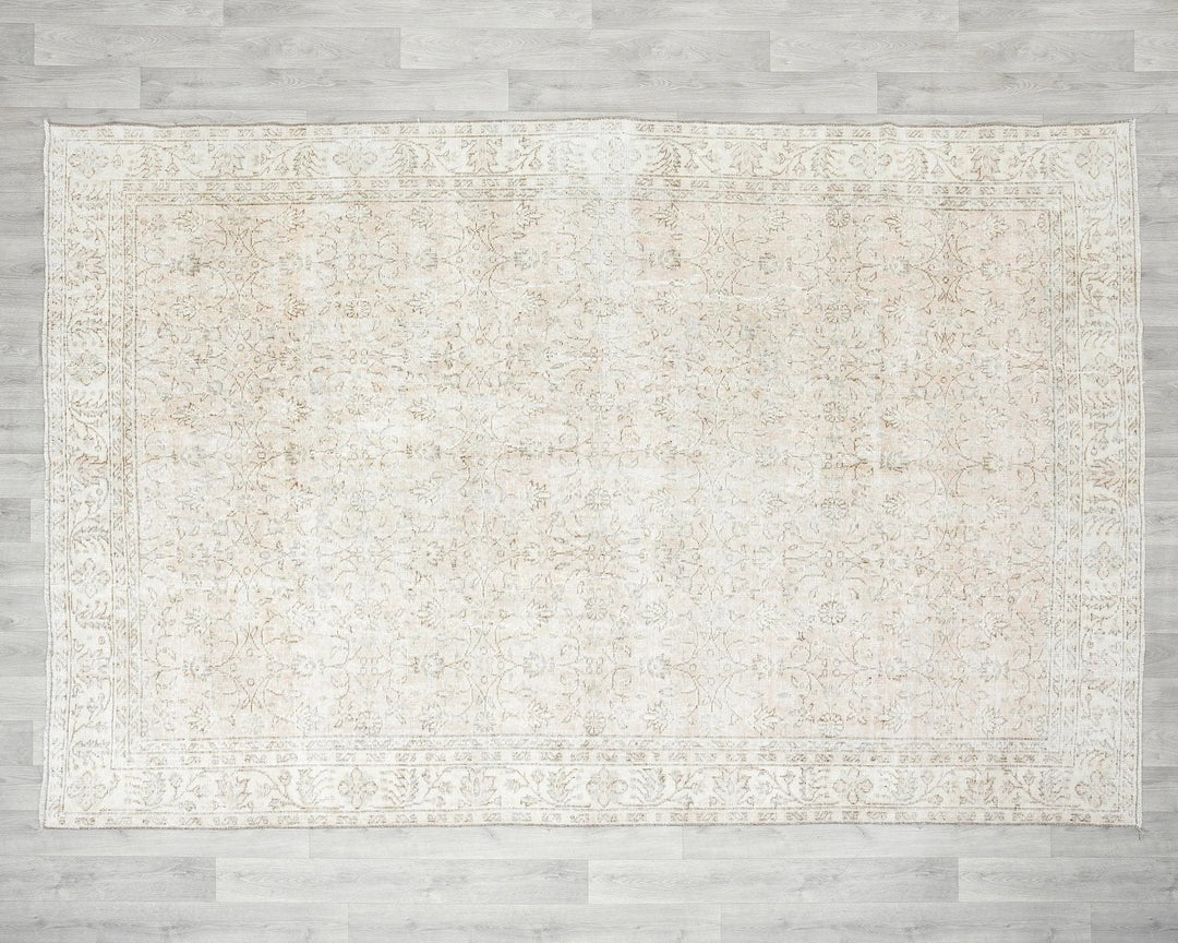Beige Turkish Oushak Rug 6'7" x 9'8" Hand-Knotted | No. VR55210