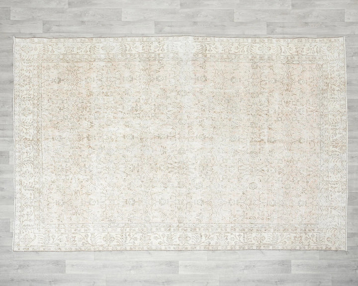 Beige Turkish Oushak Rug 6'7" x 9'8" Hand-Knotted | No. VR55210