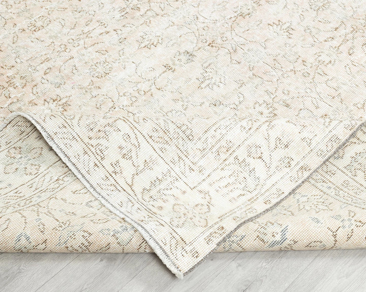 Beige Turkish Oushak Rug 6'7" x 9'8" Hand-Knotted | No. VR55210