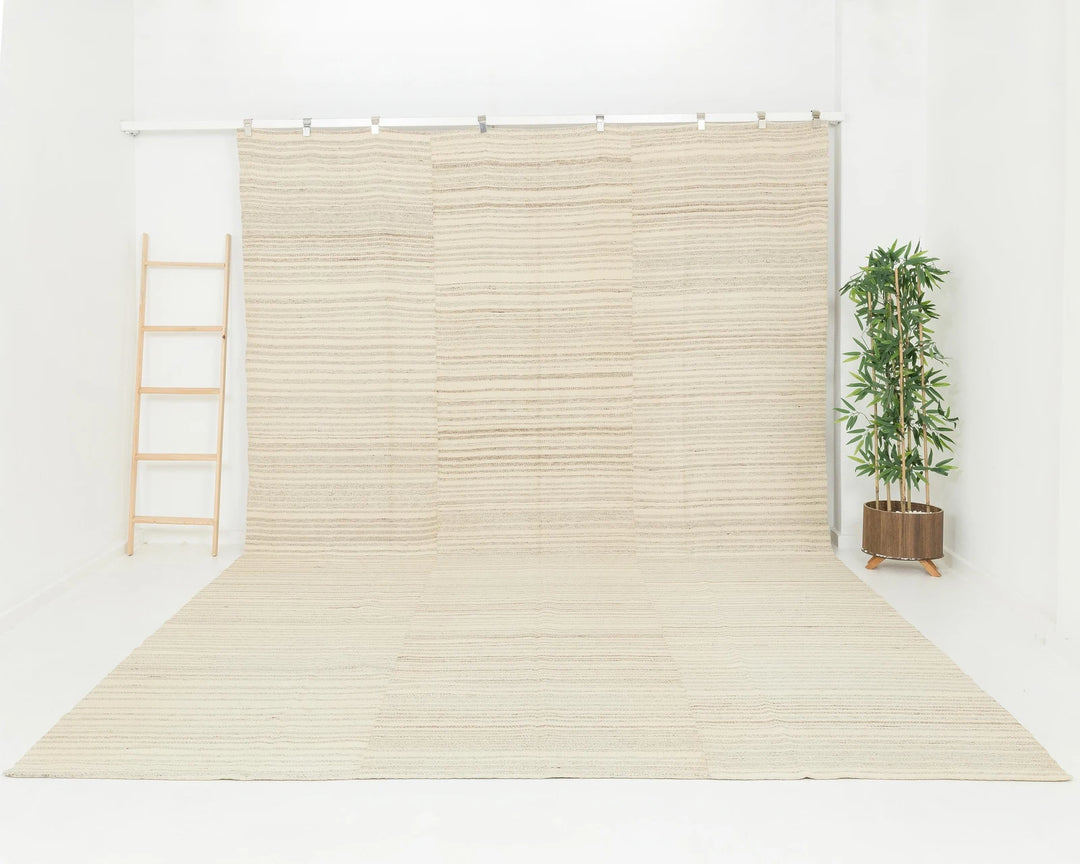 Beige Turkish Kilim Rug 10' x 13' Flat-Weave | No. VR55240