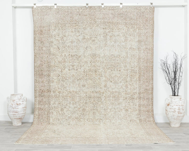 Beige Turkish Oushak Rug 6' 10" x 10' Hand-Knotted | No. VR55394