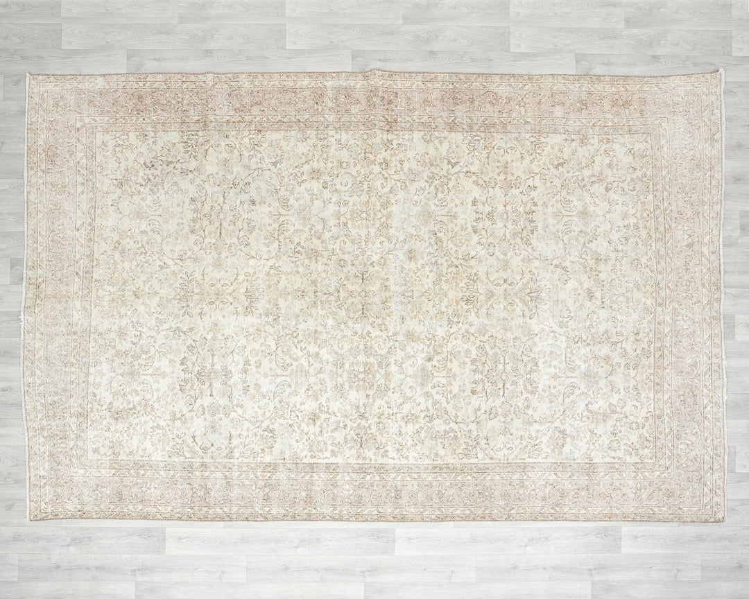 Beige Turkish Oushak Rug 6' 10" x 10' Hand-Knotted | No. VR55394