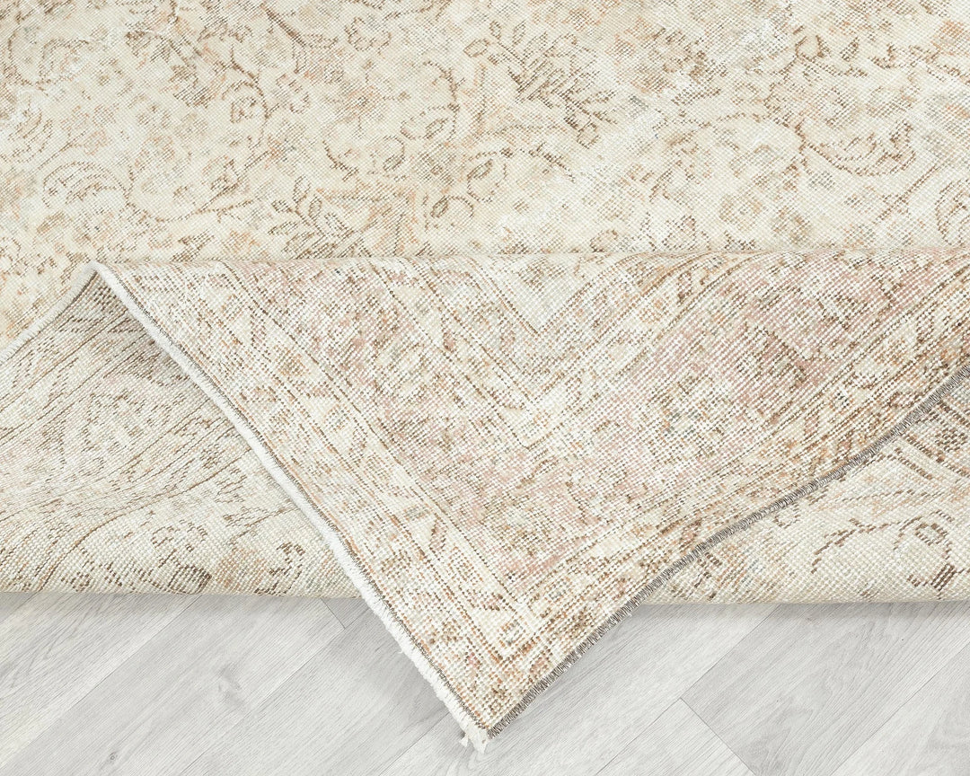Beige Turkish Oushak Rug 6' 10" x 10' Hand-Knotted | No. VR55394