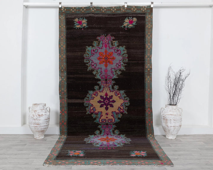 Multicolor Turkish Oushak Rug 4'11" x 10'6" Hand-Knotted | No. VR55413