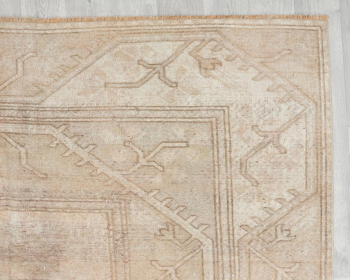 Beige Turkish Oushak Rug 6' 4" x 9' 8" Hand-Knotted pattern