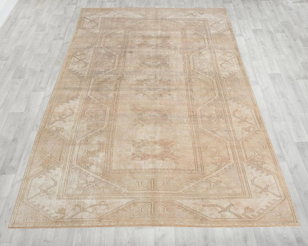 Beige Turkish Oushak Rug 6' 4" x 9' 8" Hand-Knotted reverse