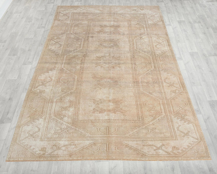 Beige Turkish Oushak Rug 6' 4" x 9' 8" Hand-Knotted reverse