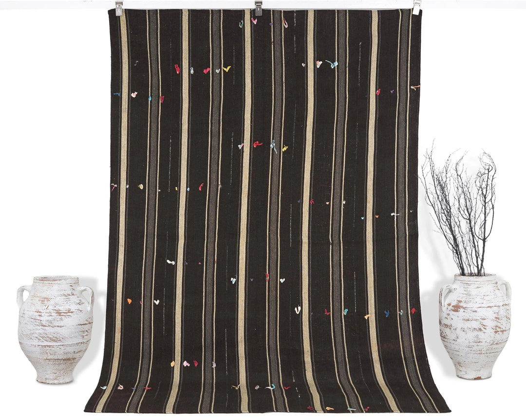Brown Turkish Kilim Rug 5' 4" x 7' 10" Flat-Weave