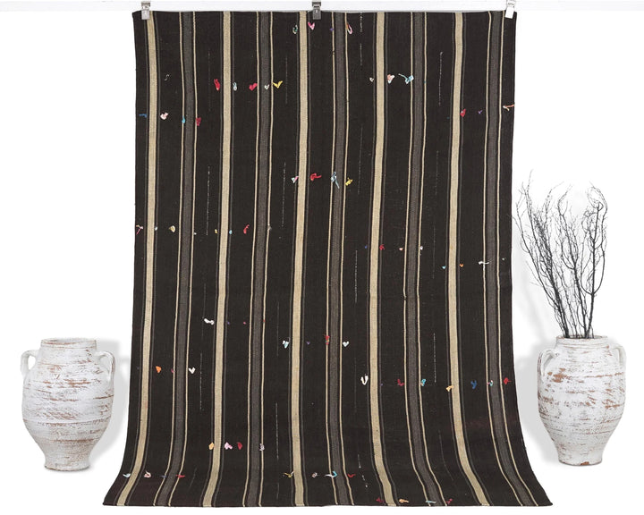 Brown Turkish Kilim Rug 5' 4" x 7' 10" Flat-Weave